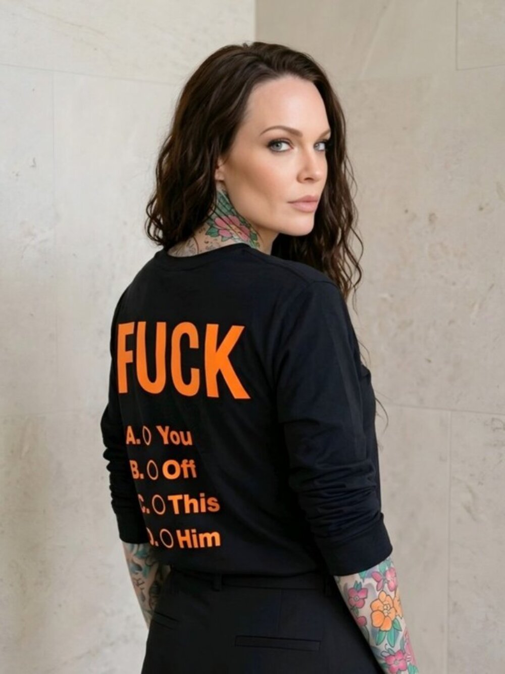 Fashion Nova You Chose Black Orange Graphic Back Long Sleeve Tunic Top Grunge - Picture 2 of 6